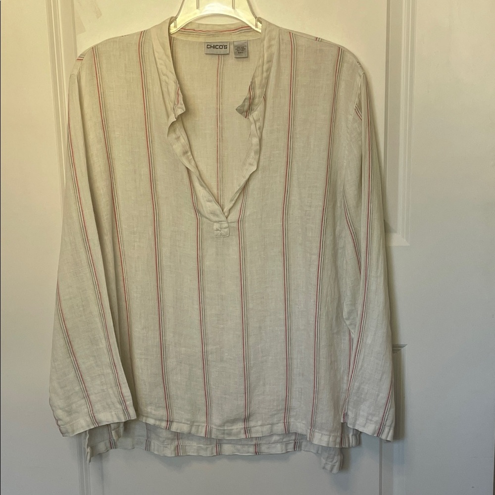 Chico’s Linen Stripe Tunic Large Beach Vacay Resort